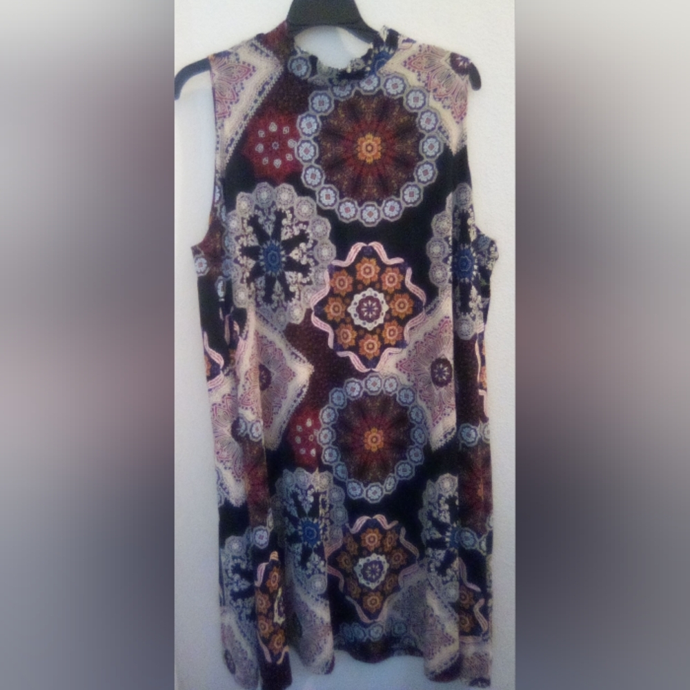 Robbie Bee Woman's Mock Neck Sleeveless Medallion Print Dress Bohemian Size 2X